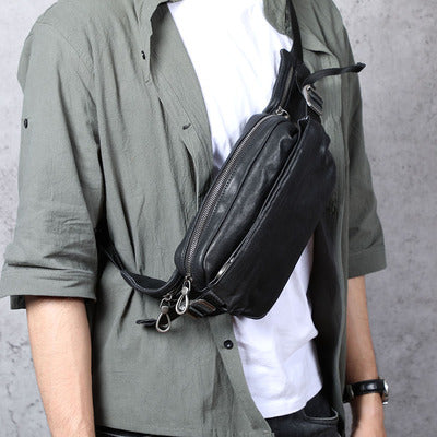 Sarah Express Compact Cowhide Leather Crossbody Fanny Pack