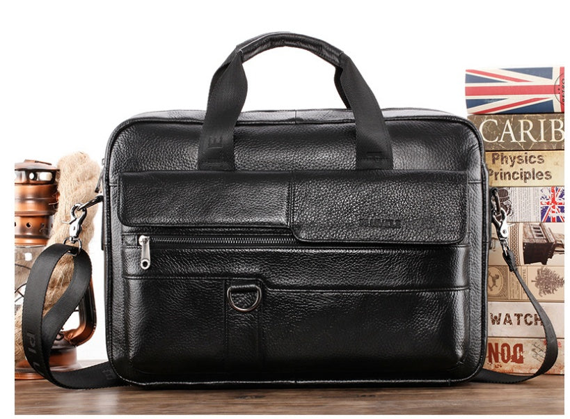 Sarah Express Leather Business Briefcase Messenger Bag Black
