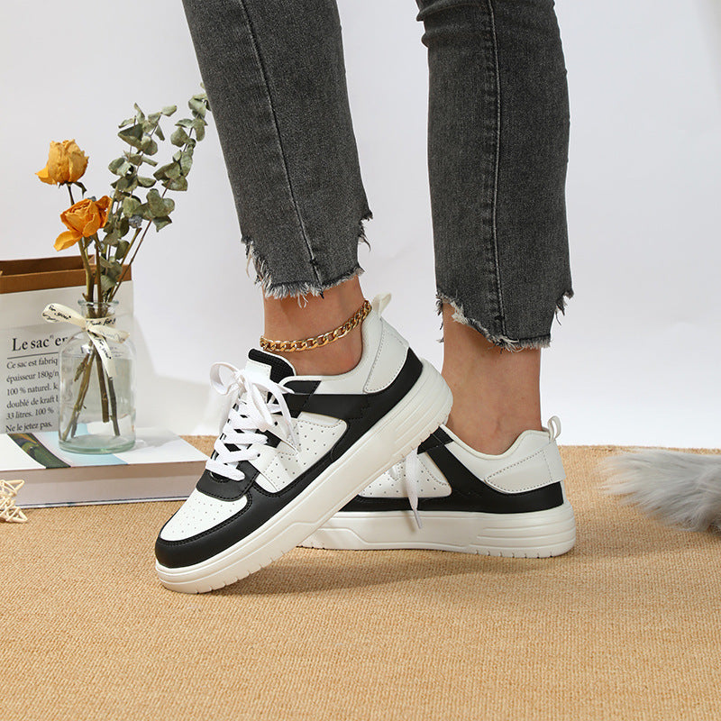 Sarah Express Casual Lace-Up Platform Couple Sneakers Black And White