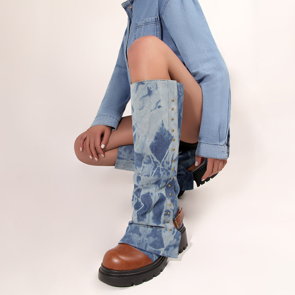 Sarah Express Studded Chunky Platform Boots Round Toe