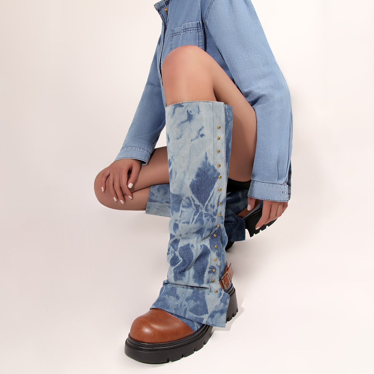 Sarah Express Studded Chunky Platform Boots Round Toe