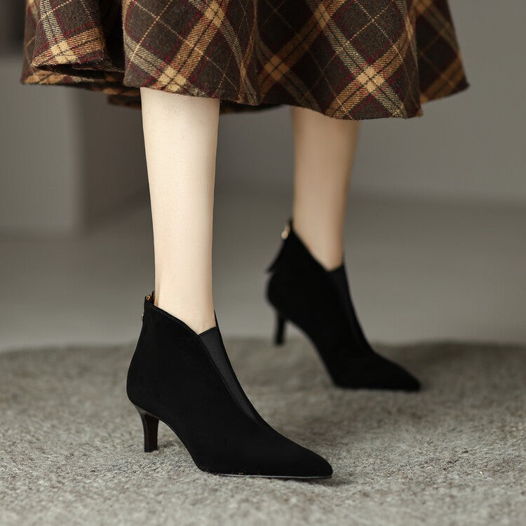 Sarah Express Suede Stiletto Ankle Boots Back Zipper