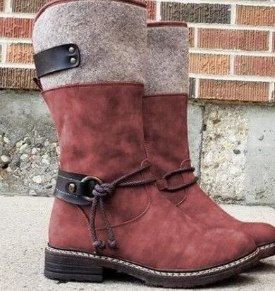 Sarah Express Mid-Calf Suede Boots with Decorative Ties