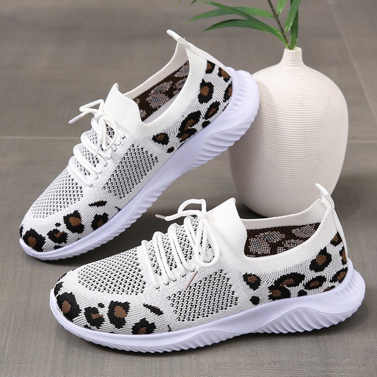 Sarah Express Leopard Print Mesh Lace-Up Sneakers