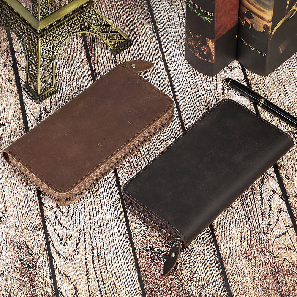 Sarah Express Long Leather Wallet With Zipper Closure