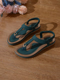 Sarah Express Color-Block Elastic Band Flat Beach Sandals Dark Green