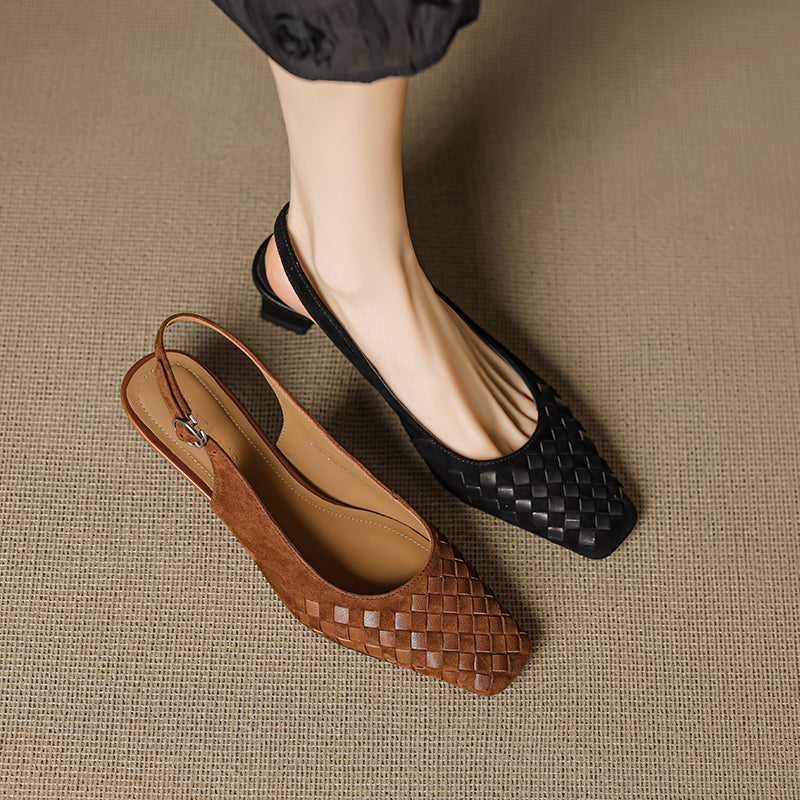 Sarah Express Woven Suede Slingback Block Heel Sandals