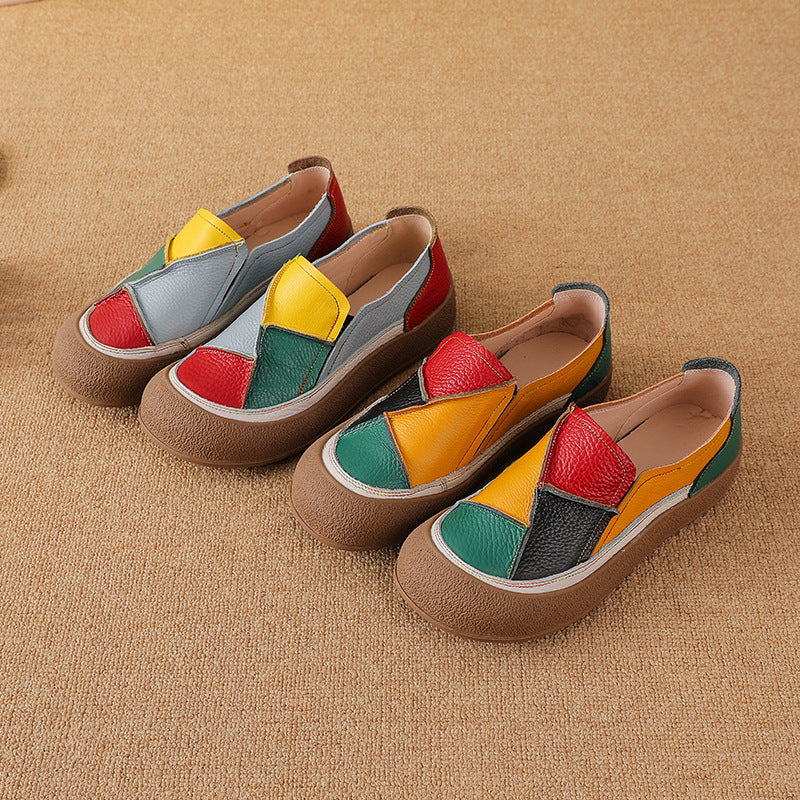 Sarah Express Patchwork Color-Block Leather Slip-On Loafers