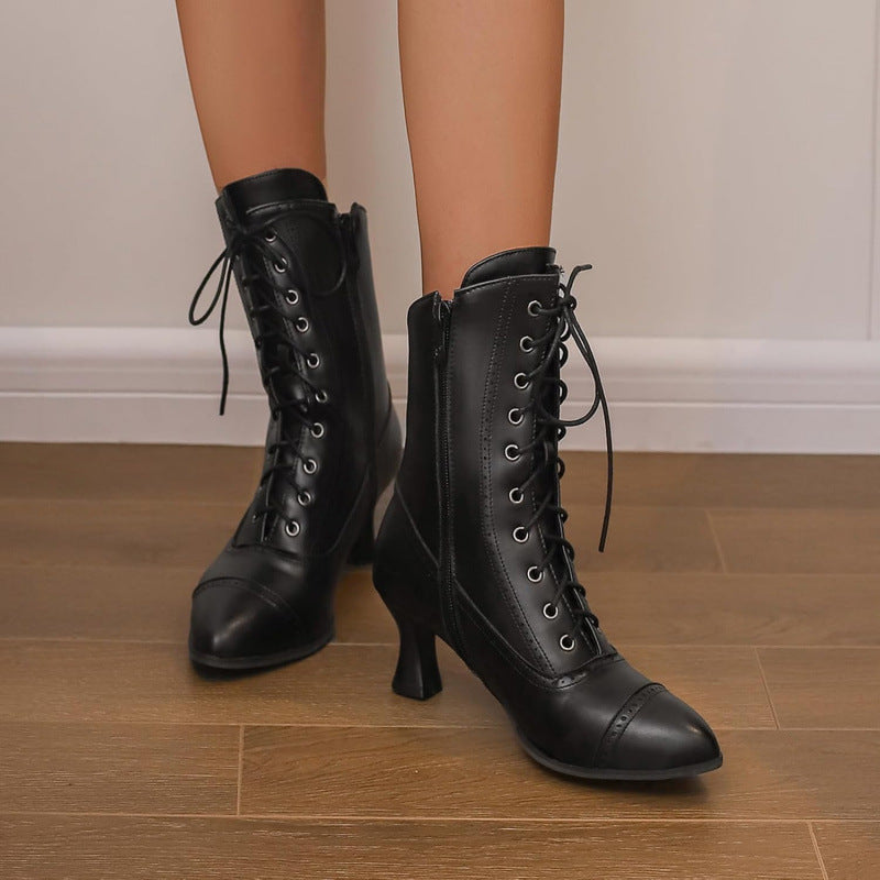 Sarah Express Vintage Renaissance Lace-Up Ankle Boots