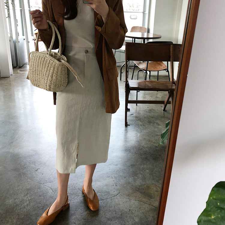 Sarah Express Hand-Woven Straw Drawstring Bucket Bag