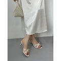 Sarah Express Bow-Tie Mesh High-Heel Slide Sandals White
