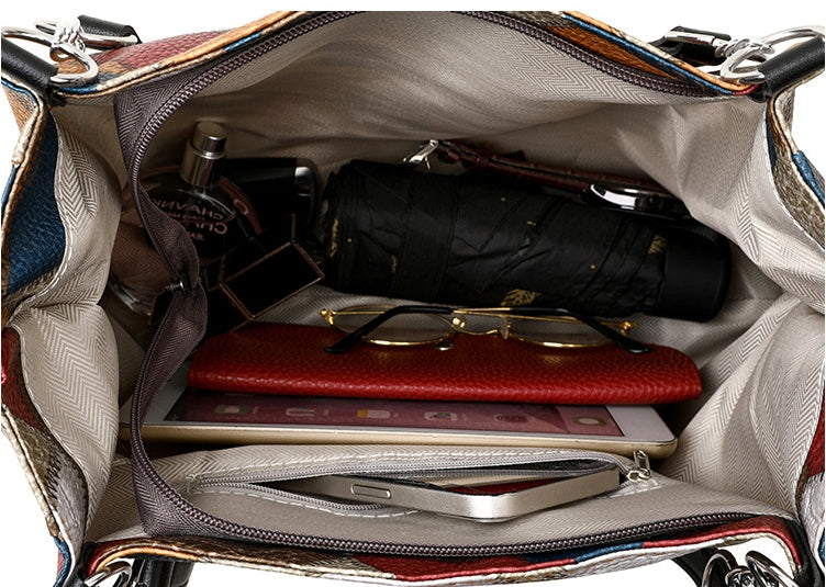 Sarah Express Geometric Pattern Color-Matching Shoulder Tote Bag