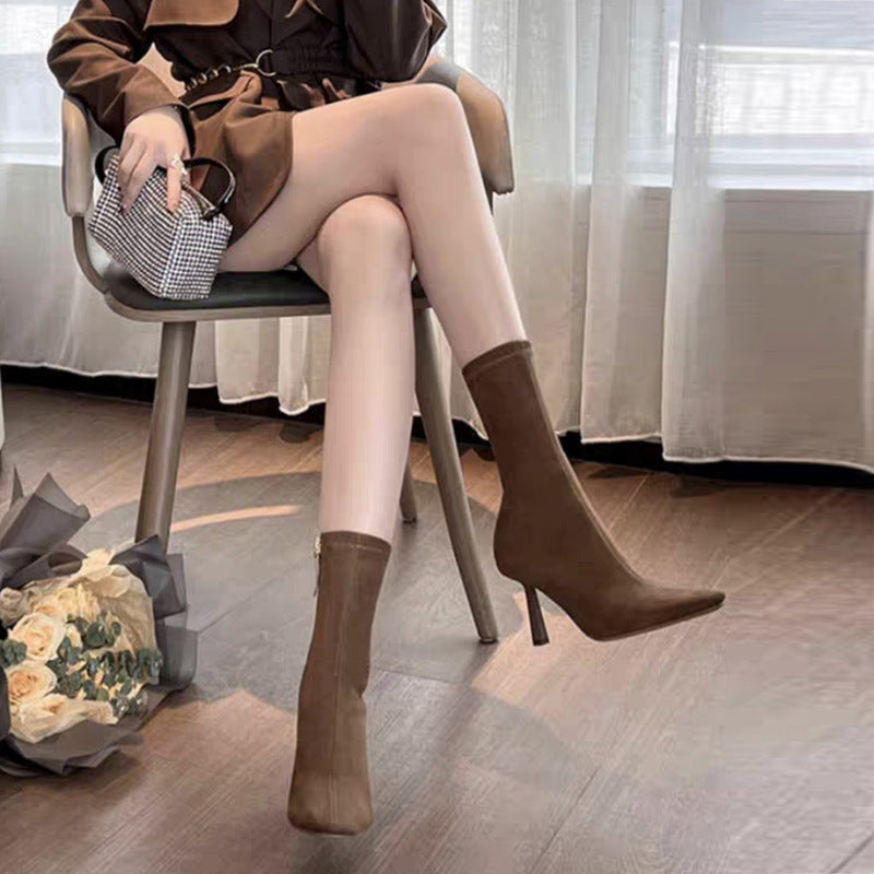 Sarah Express Women's Suede Mid-Calf Stiletto Boots