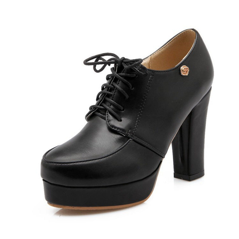 Sarah Express Women's Chunky Heel Lace-Up Platform Pumps Black
