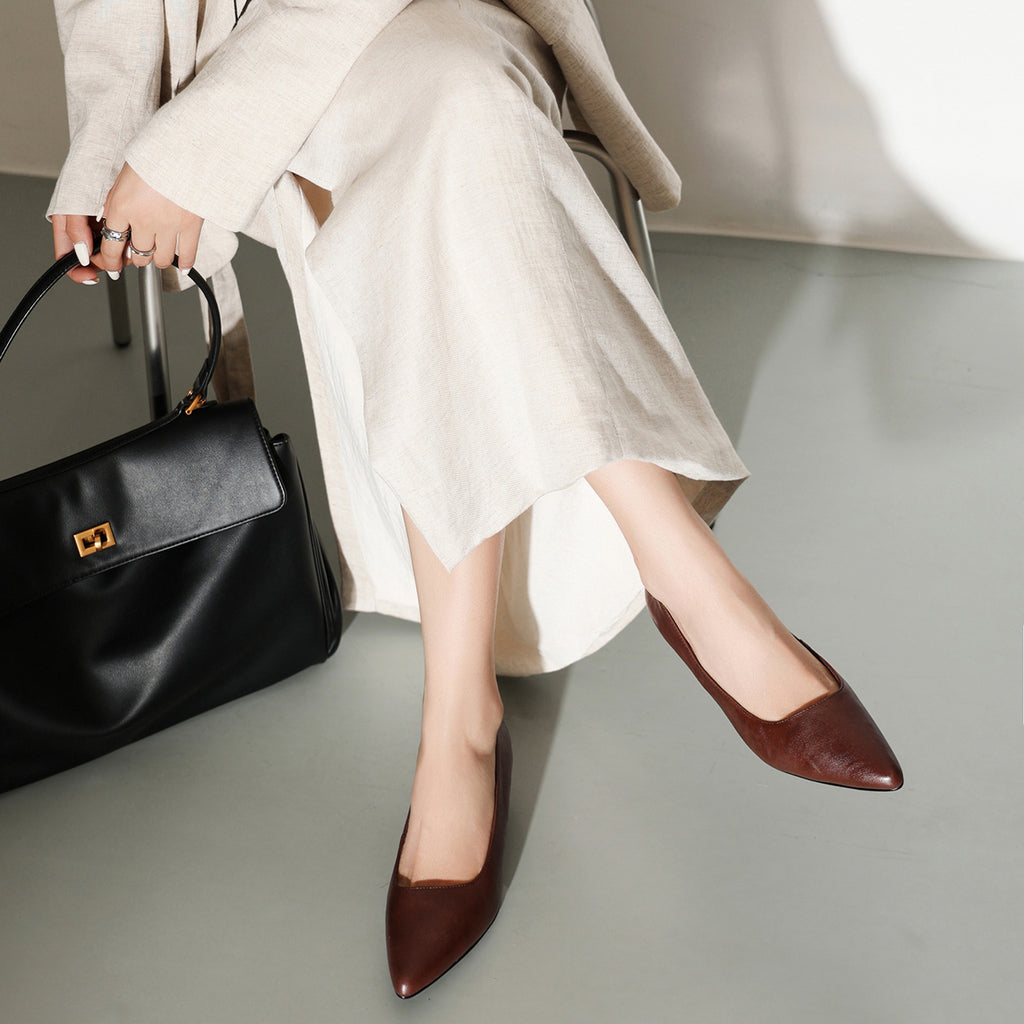 Sarah Express Pointed-Toe Cowhide Kitten Heel Pumps