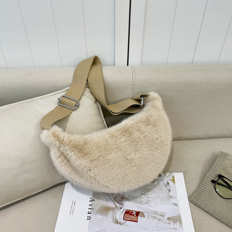 Sarah Express Plush Crescent Crossbody Shoulder Bag Khaki