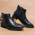 Sarah Express Men's Crocodile Pattern Pointed Toe Boots Black