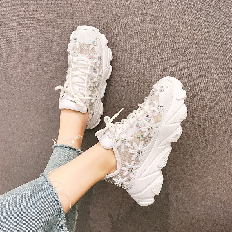 Sarah Express Embellished Mesh Platform Sneakers