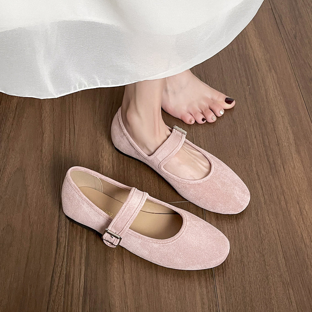 Sarah Express Suede Ballet Flats with Buckle Strap