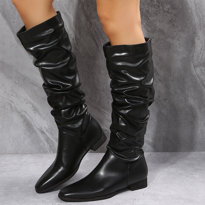 Sarah Express Slouchy Pointed Toe Knee High Boots Black