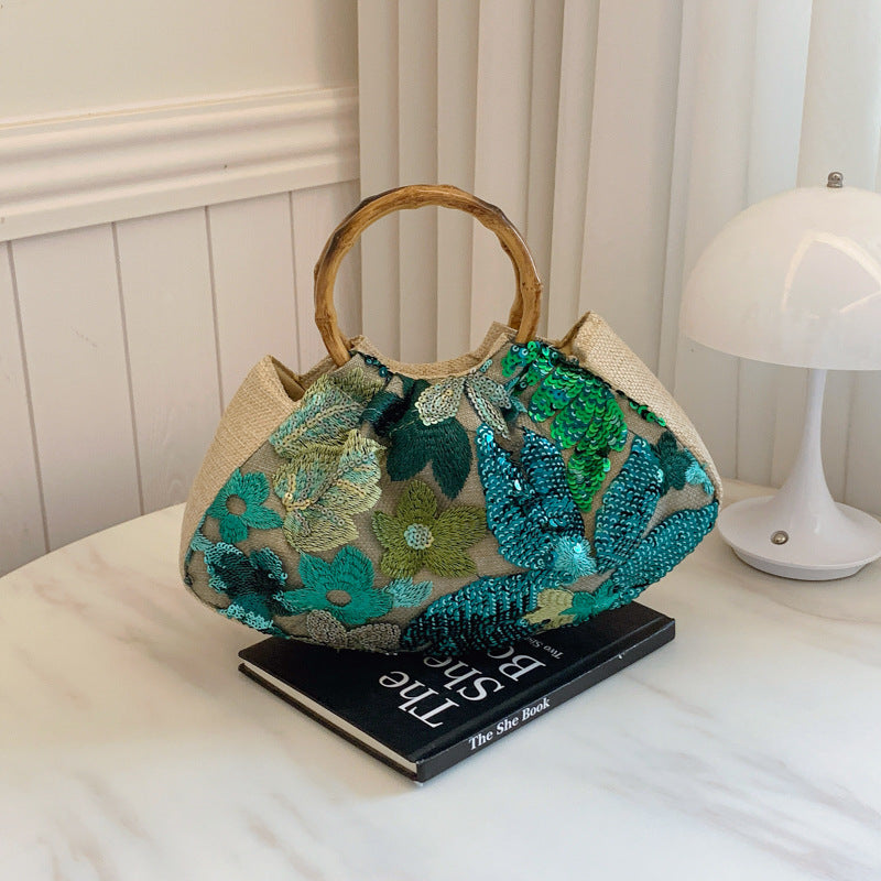 Sarah Express Shell Shape Bamboo Handle Tote Bag