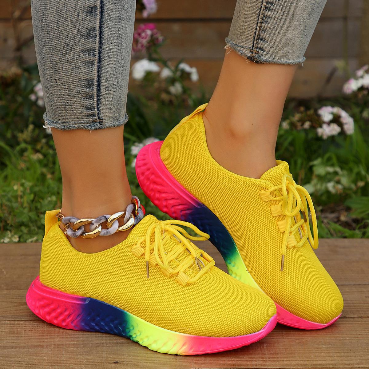 Sarah Express Rainbow Gradient Sole Lace Up Sneakers
