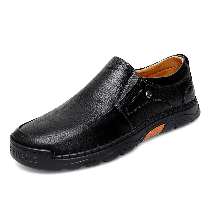 Sarah Express Men's Low-Top Slip-On Cowhide Casual Loafers Black