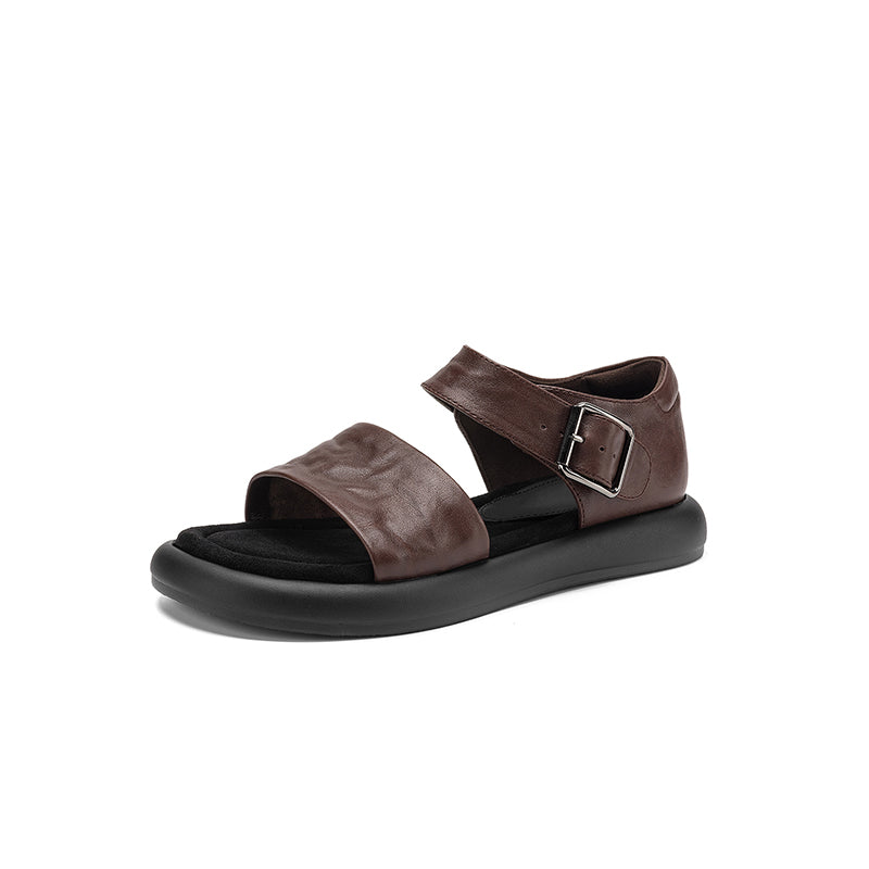 Sarah Express Washed Leather Two-Strap Platform Sandals Dark Brown