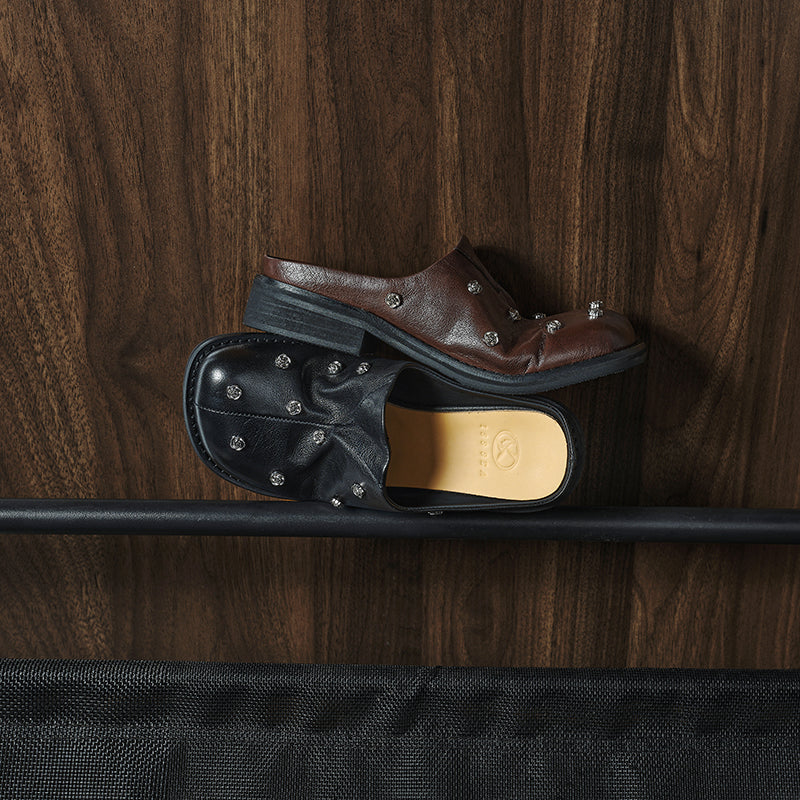 Sarah Express Full Grain Leather Studded Mules