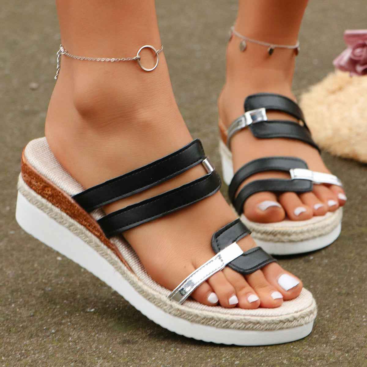Sarah Express Colorblock Wedge Platform Slide Sandals