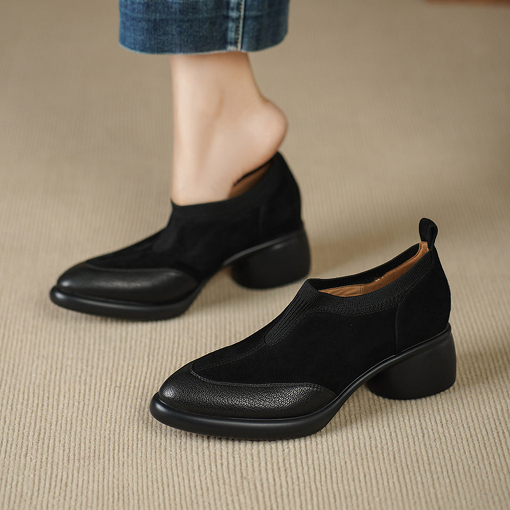 Sarah Express Suede Mary Jane Chunky Heel Pumps
