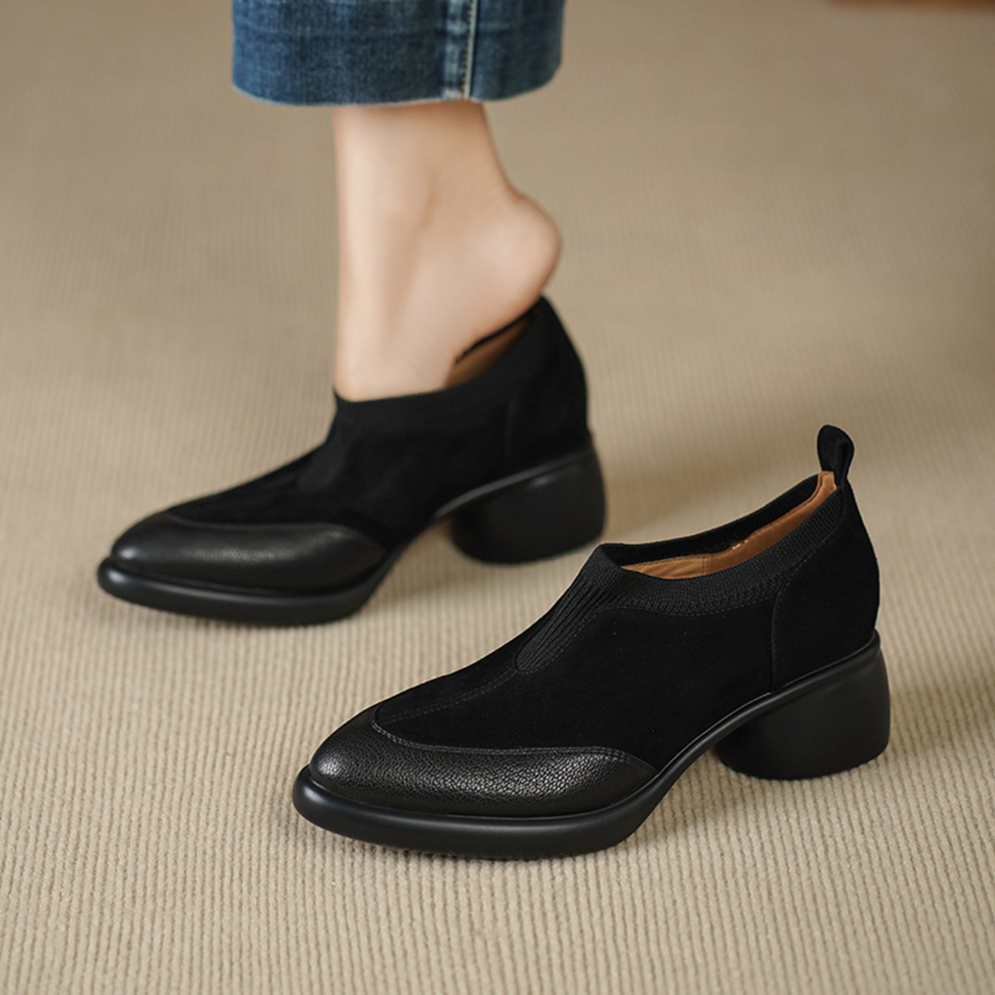 Sarah Express Suede Mary Jane Chunky Heel Pumps