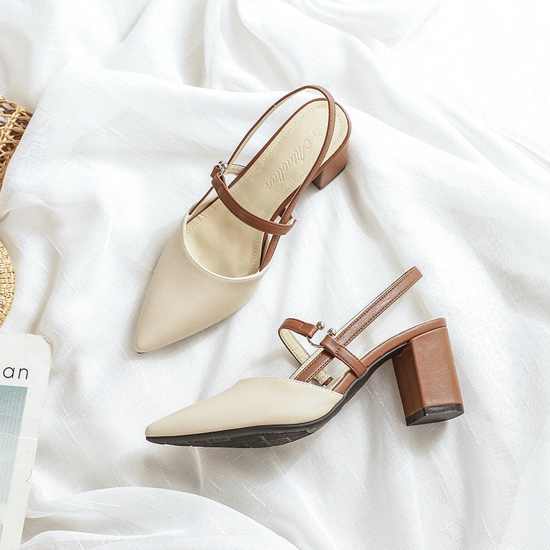 Sarah Express Pointed-Toe T-Strap Chunky Heel Shoes