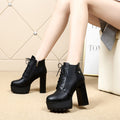 Sarah Express Chunky Heel Platform Boots for Women Black