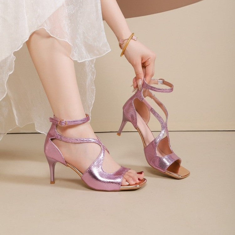 Women Sexy High Heel Sandals, French Elegant Nude Open Toe Stiletto Heels With Single Strap Buckle, Apricot Heels Matching Dresses For Summer – product detail alternate view 3