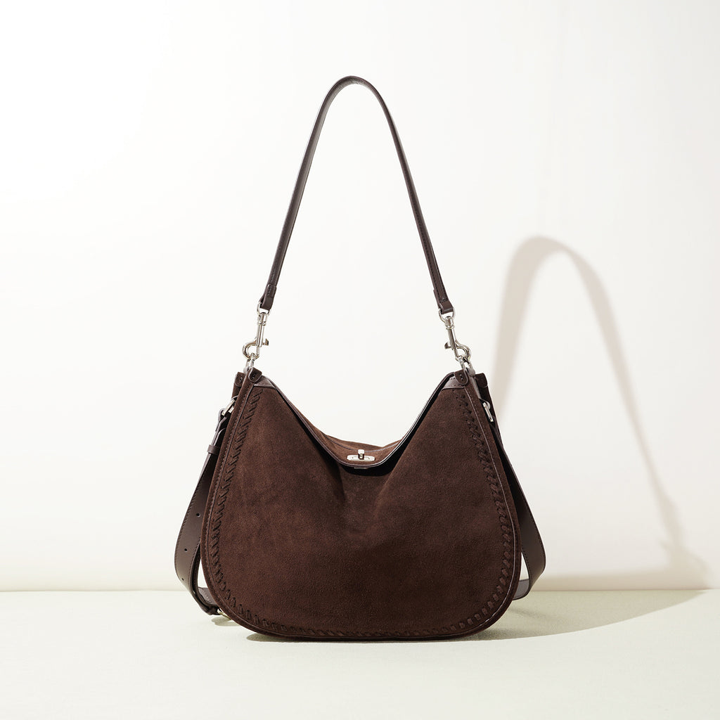 Sarah Express Genuine Suede Leather Cylindrical Crossbody Bag