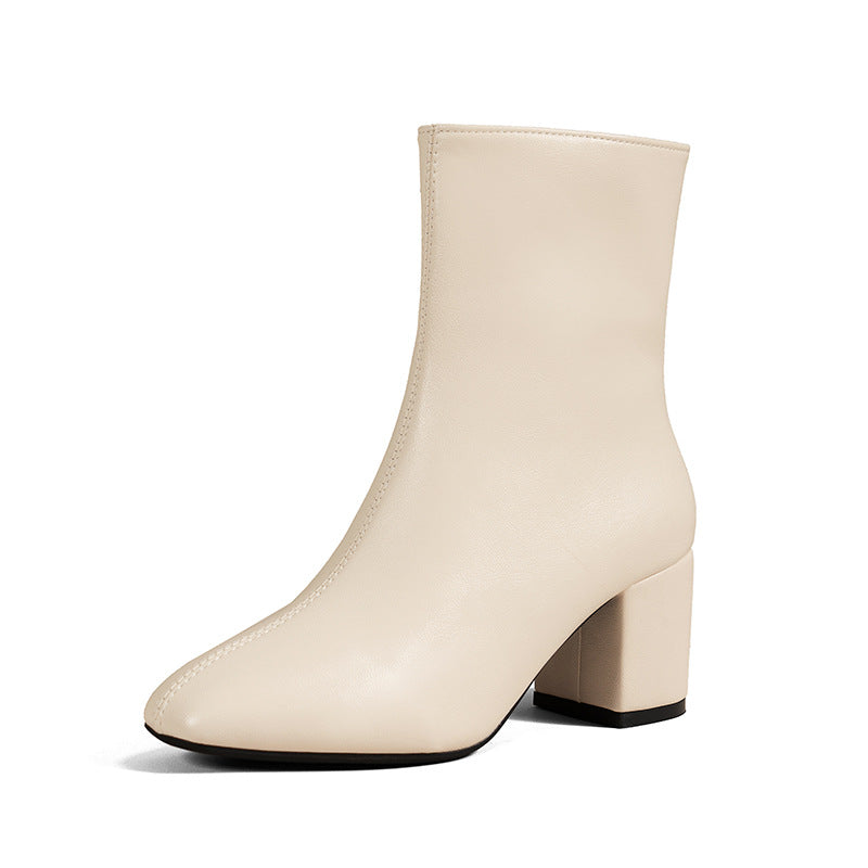 Sarah Express Chunky Heel Pointed Toe Mid-Calf Boots