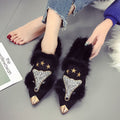 Sarah Express Suede Pointed Toe Fur Lined Flats black