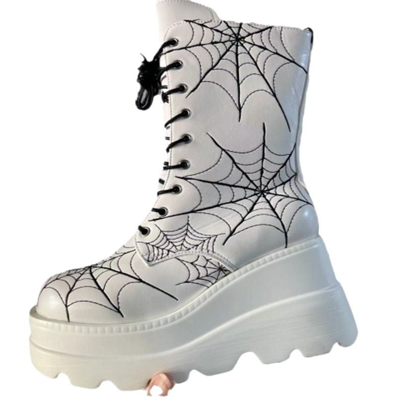 Sarah Express Spiderweb Wedge Mid-Calf Platform Boots