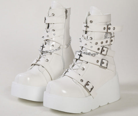 Sarah Express Chunky Round-Toe Platform Wedge Ankle Boots