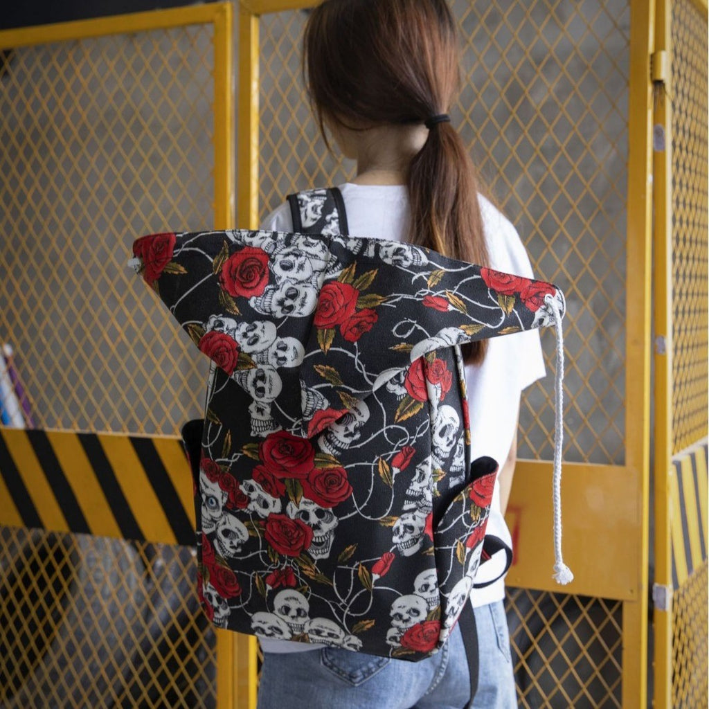 Sarah Express Skull and Rose Gothic Canvas Backpack
