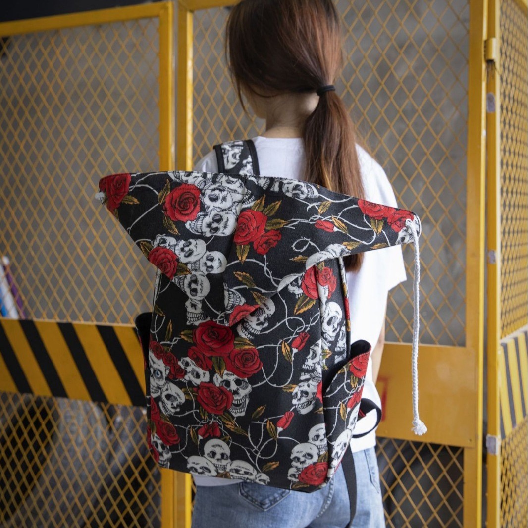 Sarah Express Skull and Rose Gothic Canvas Backpack