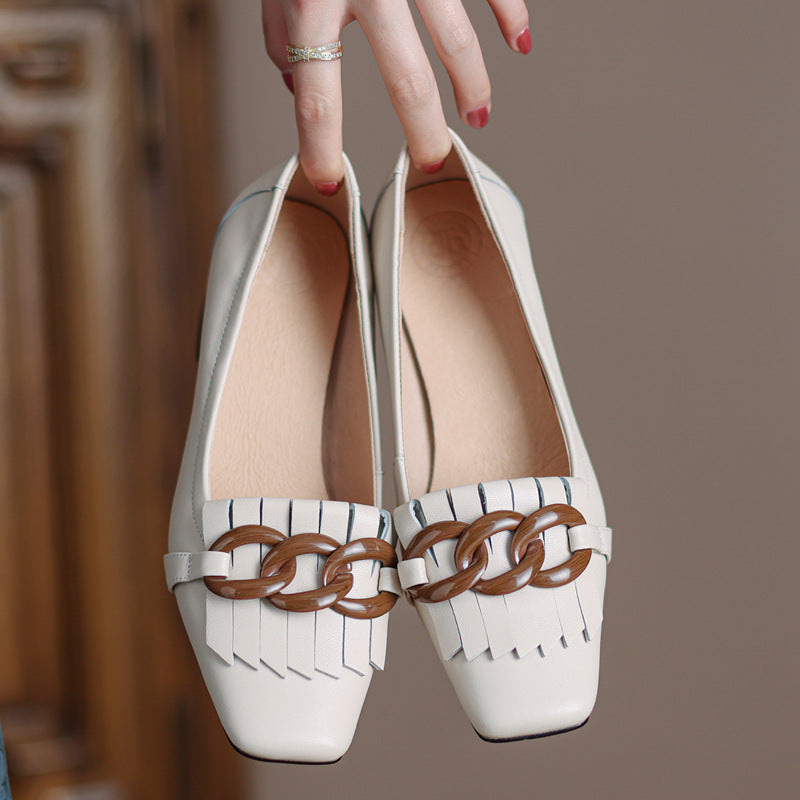 Sarah Express Fringed Peep-Toe Chunky Heel Dress Shoes