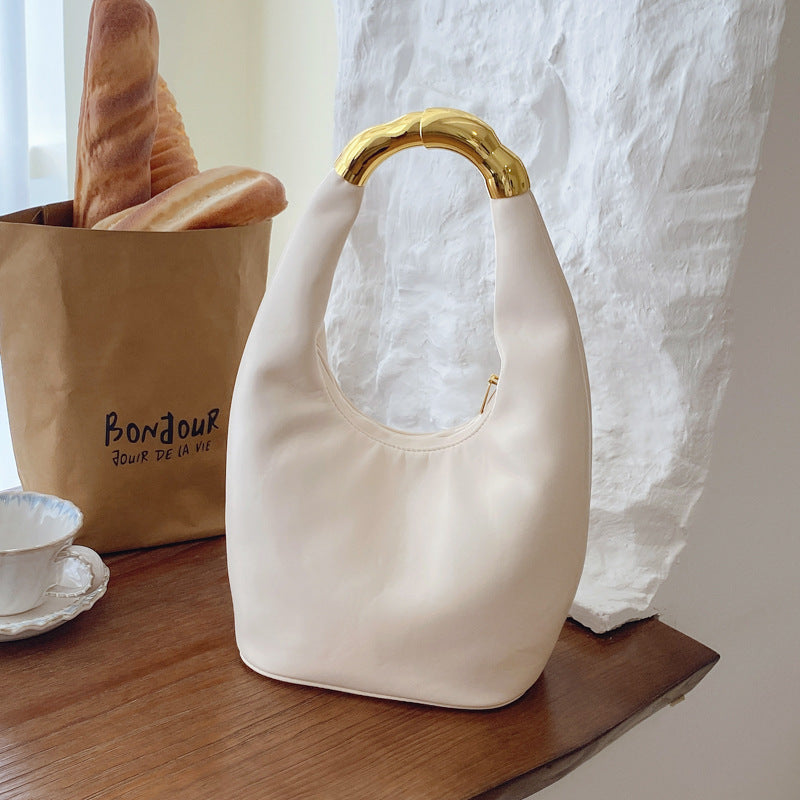 Sarah Express Structured Bucket Tote Shoulder Bag Beige
