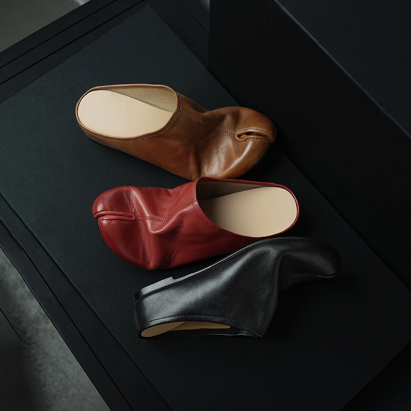 Sarah Express Women's Tabi Split-Toe Leather Mules