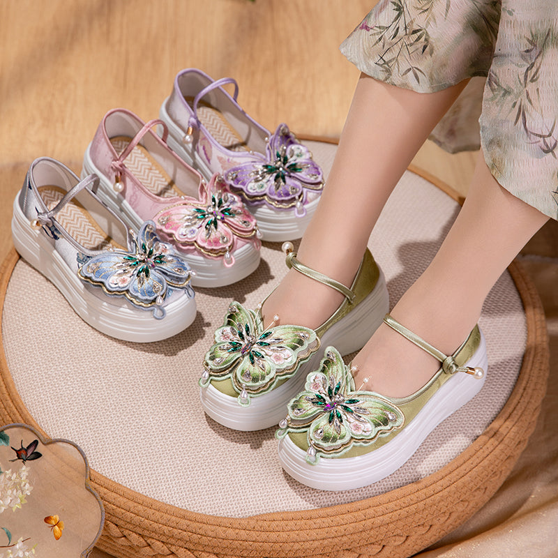 Sarah Express Embroidered Butterfly Platform Mary Jane Flats