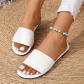 Sarah Express Women's One-Strap Flat Sandals | PU Upper Split Cowhide Sole White