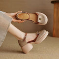 Sarah Express Waterproof Closed-Toe Buckle Strap Heels Apricot