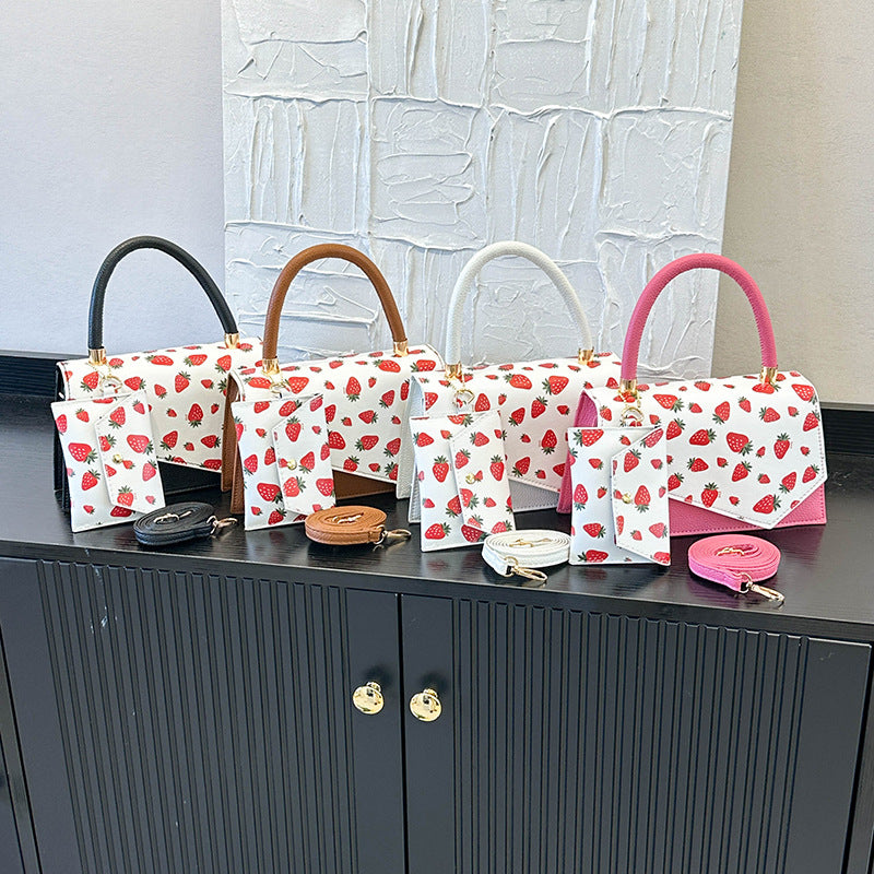 Sarah Express Strawberry Print Structured Crossbody Shoulder Bag