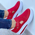 Sarah Express Women's Breathable Mesh Velcro Walking Sneakers Red